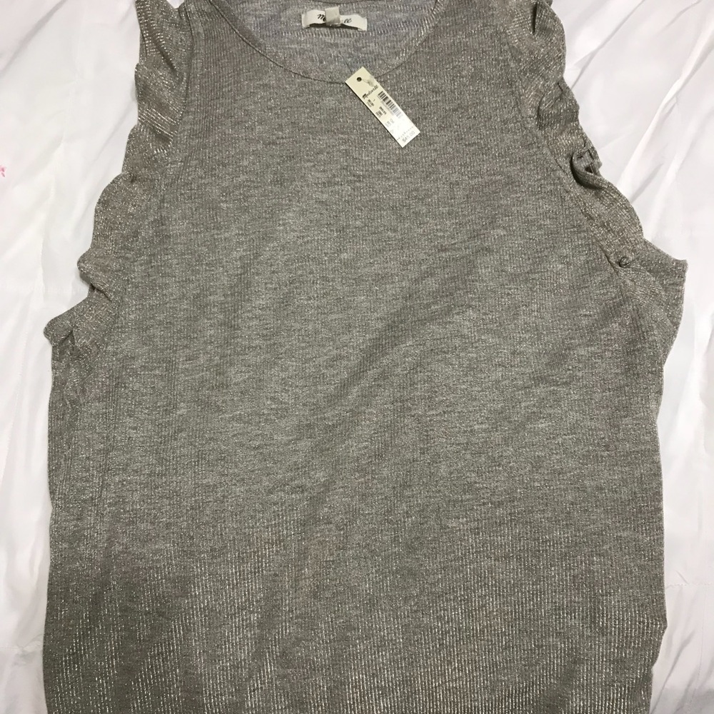 Madewell metallic grey tank with ruffles